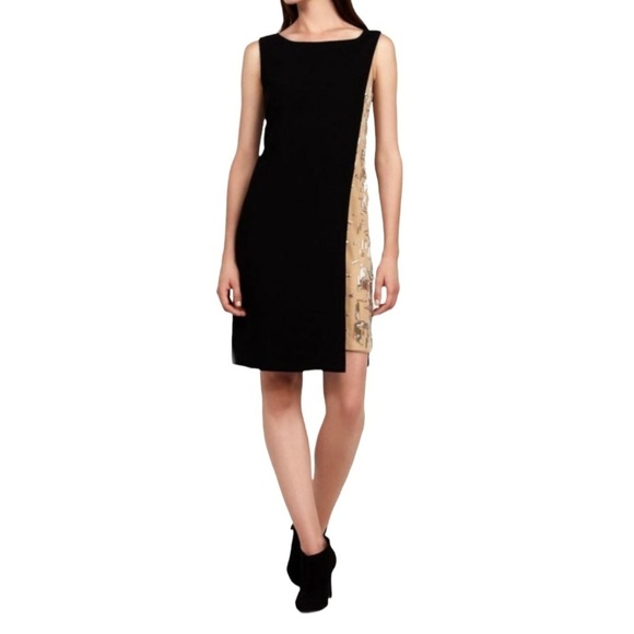 Bailey 44 Derrida Dress NWT Black Sheath Tan Embellished Statement Size Medium - Picture 15 of 15